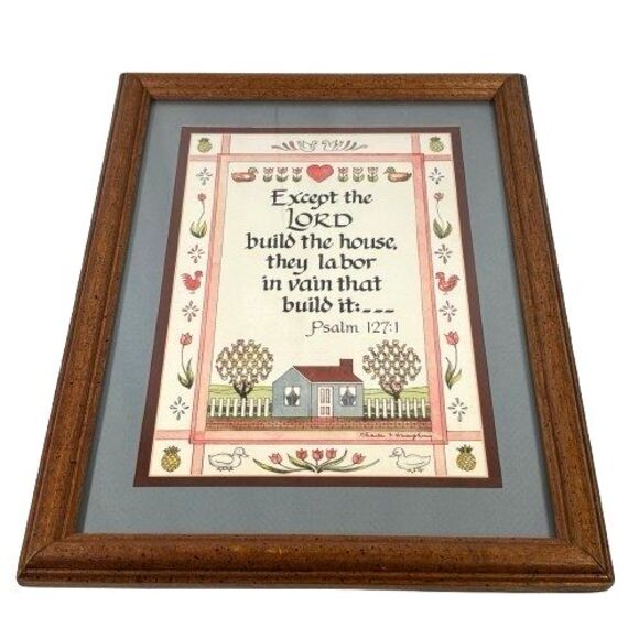 Home Interiors Charles Humphrey Signed Framed Print Psalm 127:1 Scripture Verse - Picture 2 of 10